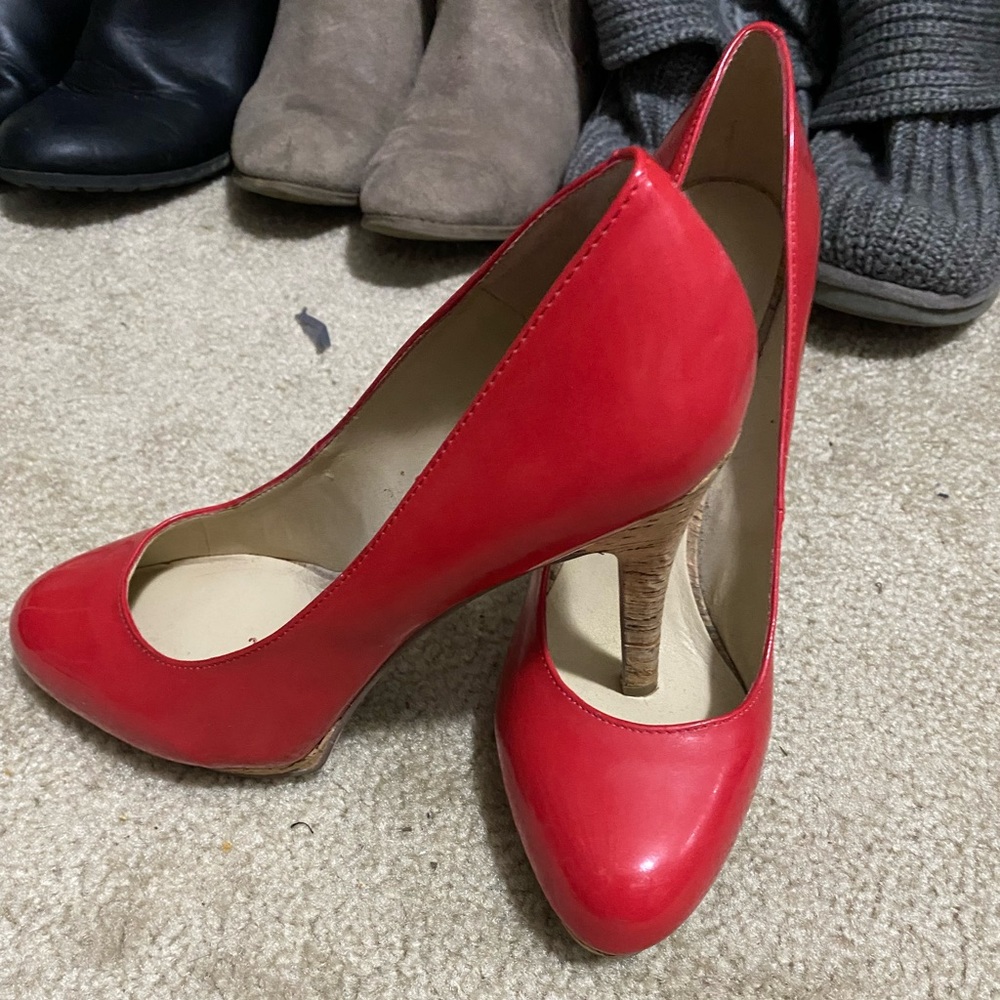 Nine West red heels with a cork heel